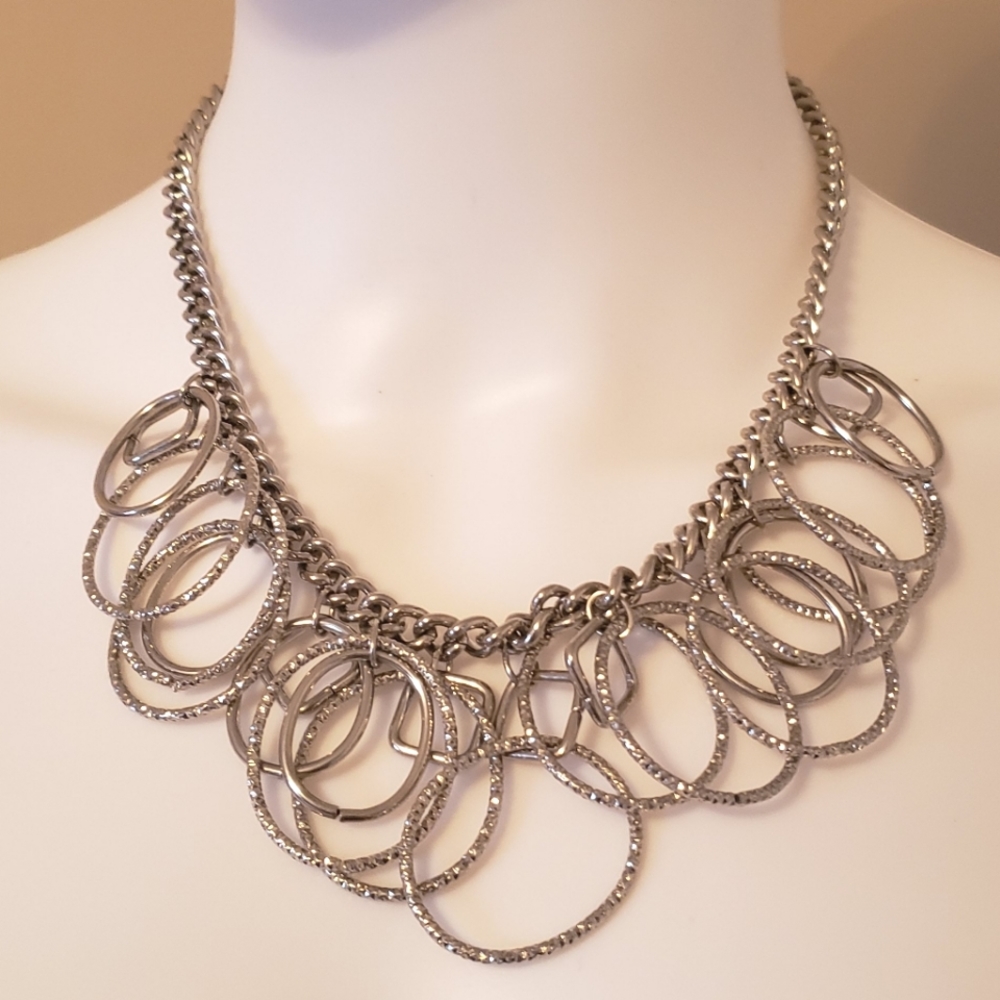 Silver Large Circle Statement Necklace Fashion Jewelry